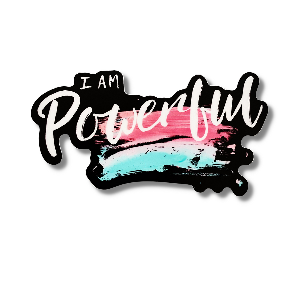 I am Powerful sticker, vinyl, durable, great gift for all, affirmation, dishwasher safe